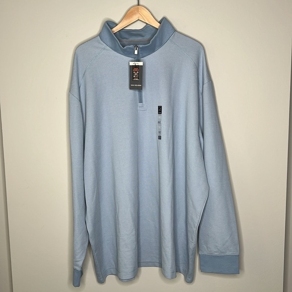 Van Heusen Essential Stain Shield Pique Quarter Zip Pullover in Ashley Blue 3XLT - Picture 5 of 11